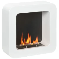HOMCOM Wall Mounted Ethanol Fireplace, Bioethanol Heater Stove Fire with 1L Tank, 2.5 Hour Burning Time, White(m-1)