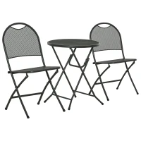 Outsunny 3 Piece Garden Bistro Set w/ Foldable Design Mesh Metal Outdoor Coffee Table Set Two Chairs Dark Grey(m-11)