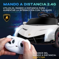 HOMCOM Coche Eléctrico Lamborghini Infantil de 3 a 6 Años Puerta de Tijera con Control Remoto y MP3 111x61x45 cm Blanco(m-5)
