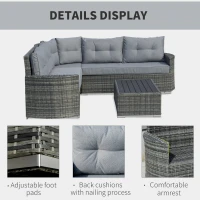 Outsunny 4 Pieces Outdoor PE Rattan Sofa Set, Patio Wicker Sectional Conversation Aluminium Frame Corner Sofa Set, w/ Padded Cushion & Topper Tea Table, Mixed Grey(m-4)