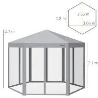 Outsunny 3 x 3(m) Pop Up Gazebo Hexagonal Foldable Canopy Tent Outdoor Event Shelter with Mesh Sidewall, Adjustable Height and Roller Bag, Grey(m-3)