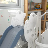 AIYAPLAY Conjunto de Escorregador e Baloiço para Crianças 3 em 1 Baloiço para Crianças de 18-48 Meses Escorregador e Cesto de Basquetebol 150x185x92 cm Branco e Azul(m-9)