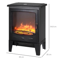 HOMCOM Tempered Glass Casing Electric Fireplace, Freestanding Electric Fire with Realistic Flame Effect, Log Burner with Overheat Protection, 950w/ 1850W, Black(m-3)