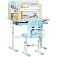 HOMCOM Kids Desk and Chair Set, with Storage Shelves, Washable Cover, for Ages 3-12 Years - Blue(m-1)