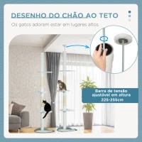 PawHut Arranhador para Gatos do Chão do Teto com Altura Ajustável 3 Plataformas em Forma de Onda Postes de Arranhar e 1 Bola 55x38x225-255 cm Branco(m-5)