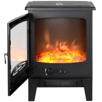 HOMCOM Tempered Glass Casing Electric Fireplace, Freestanding Electric Fire with Realistic Flame Effect, Log Burner with Overheat Protection, 950w/ 1850W, Black(m-8)