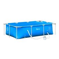 Outsunny Steel Frame Pool with Filter Pump, Filter Cartridge, Reinforced Sidewalls Rust Resistant Above Ground Swimming Pool 252 x 152 x 65cm, Blue(m-1)
