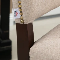 HOMCOM Modern Fabric Bar Stools Set of 2, Thick Padding Kitchen Stool, Bar Chairs with Back, Nailhead Trim, Wood Legs, Beige(m-9)
