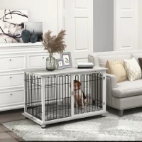 PawHut Indoor Dog Crate Furniture, Side End Table, with Soft Washable Cushion, Lockable Doors, for Large Dogs(m-2)