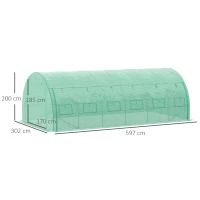 Outsunny Polytunnel Greenhouse Walk-in Grow House Tent with Roll-up Sidewalls, Zipped Door and 12 Windows, 6x3x2m Green(m-3)