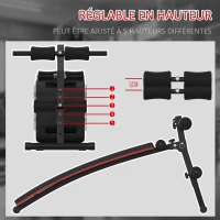 HOMCOM Banc de musculation pliable banc abdominaux hauteur réglable 5 positions dim. 139L x 47l x 51-69 cm rouge noir(m-8)