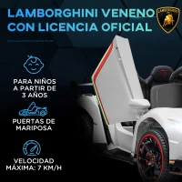 HOMCOM Coche Eléctrico Lamborghini Infantil de 3 a 6 Años Puerta de Tijera con Control Remoto y MP3 111x61x45 cm Blanco(m-4)