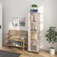 HOMCOM Libreria Portariviste Moderna a 4 Ripiani in Legno con Rotelle, 40x40x150cm, Quercia(m-7)