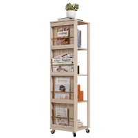 HOMCOM Libreria Portariviste Moderna a 4 Ripiani in Legno con Rotelle, 40x40x150cm, Quercia(m-1)