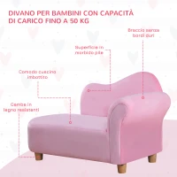 HOMCOM Divano per Bambini Imbottito con Rivestimento Morbido e Piedini in Legno, 80x40x49cm, Rosa(m-6)