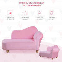 HOMCOM Divano per Bambini Imbottito con Rivestimento Morbido e Piedini in Legno, 80x40x49cm, Rosa(m-7)