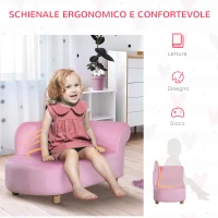 HOMCOM Divano per Bambini Imbottito con Rivestimento Morbido e Piedini in Legno, 80x40x49cm, Rosa(m-4)