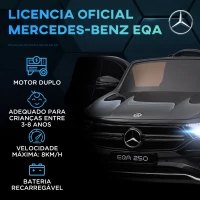 HOMCOM Carro Elétrico para Crianças Mercedes-Benz EQA 12V com Música Buzina Velocidade 3-8 km/h 111,5x69x52,5 cm Preto(m-4)