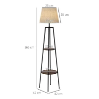 HOMCOM Lampada da Terra a 2 Ripiani in Metallo e MDF con Paralume in Tessuto, Ø42x166 cm, Nero e Marrone(m-3)