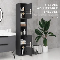 kleankin 183cm Tall Bathroom Cabinet, Narrow Bathroom Storage Cabinet with Open Shelves, 2 Doors Cabinets, Adjustable Shelves and Soft Close Mechanism, Grey(m-5)