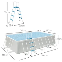 Outsunny Piscina supraterana cu cadru de otel cu pompa de filtru, cartus filtrant, pereti laterali ranforsati Rezistenta la rugina Piscina supraterana 580L x 310l x 122H cm, Gri deschis(m-3)