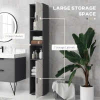 kleankin 183cm Tall Bathroom Cabinet, Narrow Bathroom Storage Cabinet with Open Shelves, 2 Doors Cabinets, Adjustable Shelves and Soft Close Mechanism, Grey(m-4)