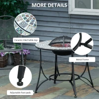 Brazier in aer liber Outsunny 3 in 1 Masuta de Gradina si Gratar pentru Barbecue din Metal si Ceramica, cu Vatrai, 75x75x60cm(m-7)