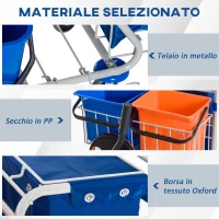 HOMCOM Carrello Pulizie Professionale con Sacco per Immondizia, 2 Secchi Lavapavimenti 18L, 2 Secchio Portaoggetti 6L, Strizzatore per Mocio, Gancio e Ruote per Hotel e Albergo, 93x80x97 cm, Arancione(m-6)