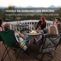 Outsunny Braciere da Esterno 3 in 1 con Tavolino, Griglia e Attizzatoio, in Metallo e Ceramica, 75x75x60 cm(m-4)