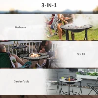 Brazier in aer liber Outsunny 3 in 1 Masuta de Gradina si Gratar pentru Barbecue din Metal si Ceramica, cu Vatrai, 75x75x60cm(m-5)