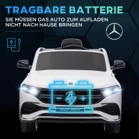 HOMCOM Elektrische kinderauto, gelicenseerde Mercedes-Benz EQA, 3-8 km/u, muziek, koplampen, claxon, afstandsbediening, wit(m-6)
