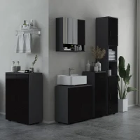 kleankin Mobile Sottolavabo Bagno in Legno con Armadietto 2 Ante, 60x30x60cm, Nero(m-2)