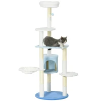 PawHut Arranhador para Gatos com Postes de Sisal Caverna Cama Rede e Bola de Brinquedo Ø54,5x155 cm Branco e Azul(m-10)