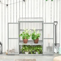 Outsunny Cold Frame Greenhouse Garden Grow House with Adjustable Shelf, Double Doors, 76 x 47 x 110cm, Light Grey(m-12)