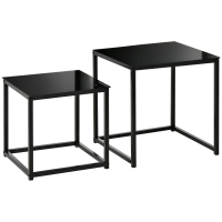 HOMCOM Nesting Tables Side Table, Modern Bedside Tables w/ Tempered Glass Desktop for Living Room Bedroom Office Black