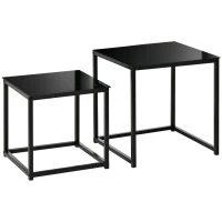 HOMCOM Nesting Tables Side Table, Modern Bedside Tables w/ Tempered Glass Desktop for Living Room Bedroom Office Black(m-1)
