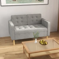 HOMCOM Modern 2 Seater Sofa with Hidden Storage, 117cm Tufted Cotton Couch with Wood Legs, Compact Loveseat for Living Room, Kitchen, Light Grey(m-10)