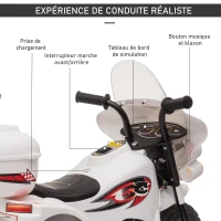 HOMCOM Moto Scooter électrique 3 roues pour Enfants 2 ans modèle Policier 6 V 3 Km/h Fonctions Lumineuses et sonores Top Case(m-5)