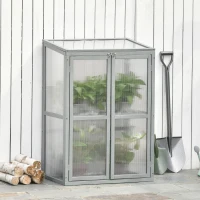 Outsunny Cold Frame Greenhouse Garden Grow House with Adjustable Shelf, Double Doors, 76 x 47 x 110cm, Light Grey(m-11)