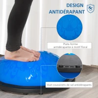 HOMCOM Balance Trainer Demi-Ballon d'équilibre avec Bandes élastiques de résistances et poignées Ø50 cm - antidérapant réversible pour Sport - Yoga(m-5)