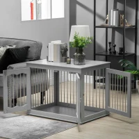 PawHut Dog Crate End Table Furniture Style Dog Cage w/ Three Doors, Locks and Latches - Grey(m-8)