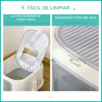 PawHut Caja de Arena para Gatos Arenero Cerrado para Gatos con Entrada Delantera Salida Superior Bandeja Extraíble y Pala 40x53,5x37,5 cm Crema y Gris(m-7)