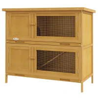PawHut Double Decker Rabbit Hutch 2 Tier Guinea Pig House Pet Cage Outdoor with Sliding-out Tray, 100 x 47 x 91cm, Yellow(m-1)
