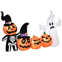 HOMCOM 8.5ft Inflatable Halloween Skeleton Pumpkin Ghost and White Ghost with Three Pumpkins, Blow-Up Outdoor LED Display for Garden, Party, Holiday(m-11)