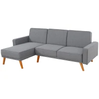 HOMCOM Divano Letto Angolare con Penisola Componibile Schienale Reclinabile e Struttura in Legno in Tessuto Grigio(m-10)