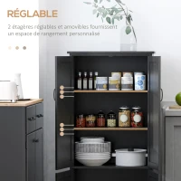 HOMCOM Buffet de cuisine armoire de cuisine contemporaine multi-rangements 2 placards 3 étagères MDF panneaux particules noir(m-6)