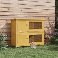 PawHut Double Decker Rabbit Hutch 2 Tier Guinea Pig House Pet Cage Outdoor with Sliding-out Tray, 100 x 47 x 91cm, Yellow(m-2)