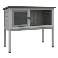 PawHut Wooden Guinea Pig Hutch, Small Animal Cage with Slide-out Tray, Openable Asphalt Roof, 84 x 43 x 70cm, Grey(m-1)