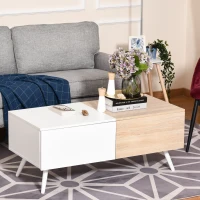 HOMCOM Tavolino da Salotto Stile Nordico con 2 Cassetti, Mobiletto Moderno Casa e Ufficio, Bianco e Rovere, 110x50x45cm(m-2)