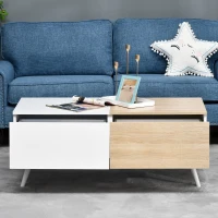 HOMCOM Tavolino da Salotto Stile Nordico con 2 Cassetti, Mobiletto Moderno Casa e Ufficio, Bianco e Rovere, 110x50x45cm(m-7)